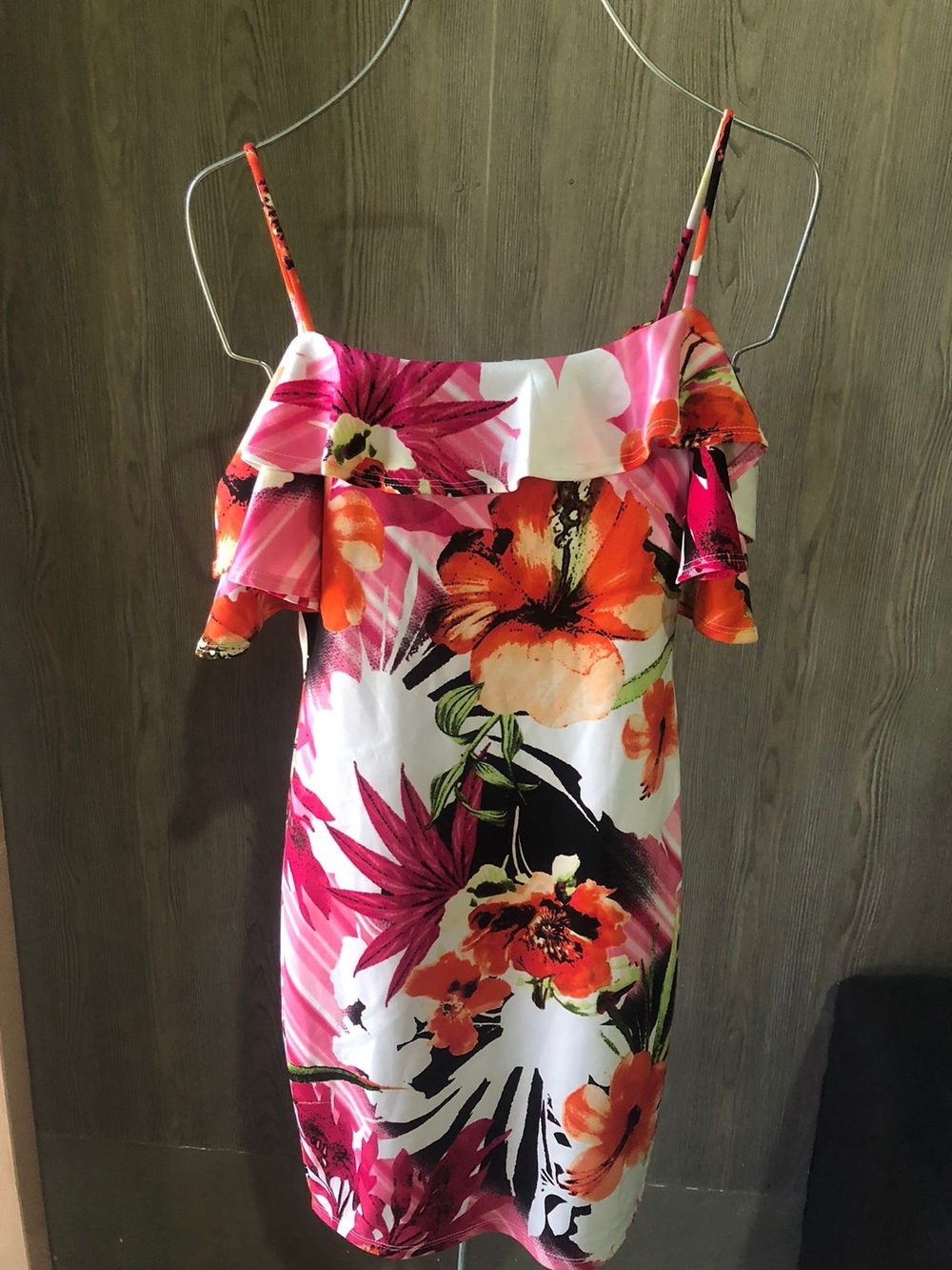 Floral Off-Shoulder Mini Dress in Pink & Orange